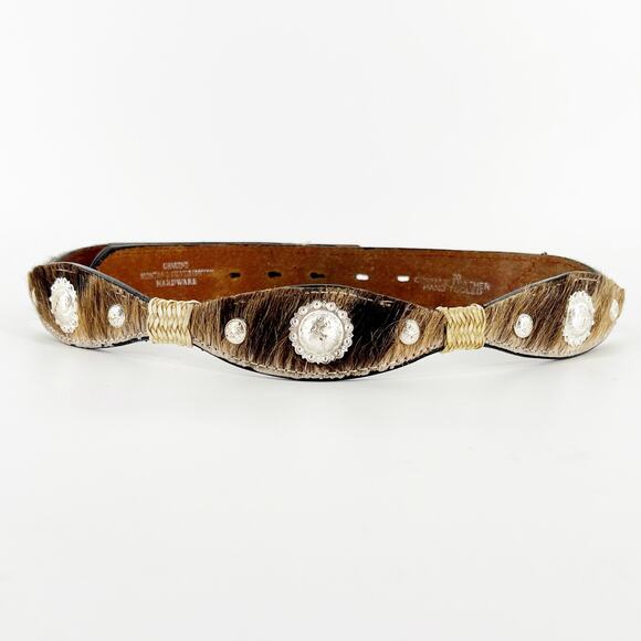 Montana Silversmiths scalloped hair on cow hide western concho belt MSL70 30 - Picture 1 of 11